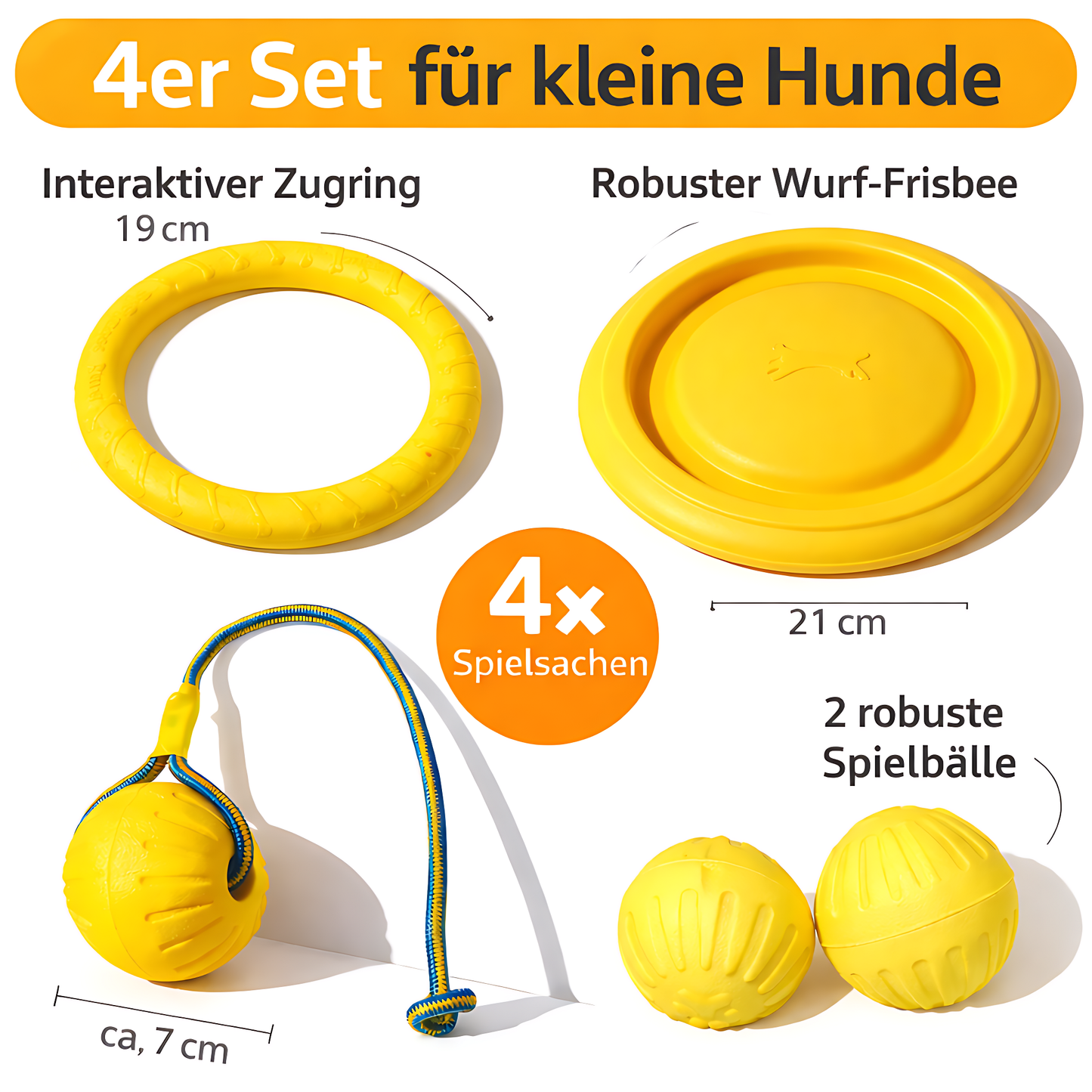 Wurf- und Wasserspielzeug im 4er Bundle für aktive Hunde