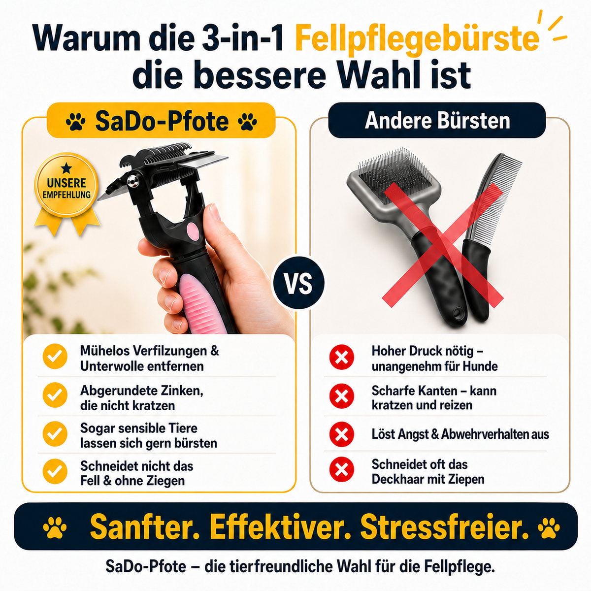 3-in-1 Fellpflegebürste für Hunde & Katzen