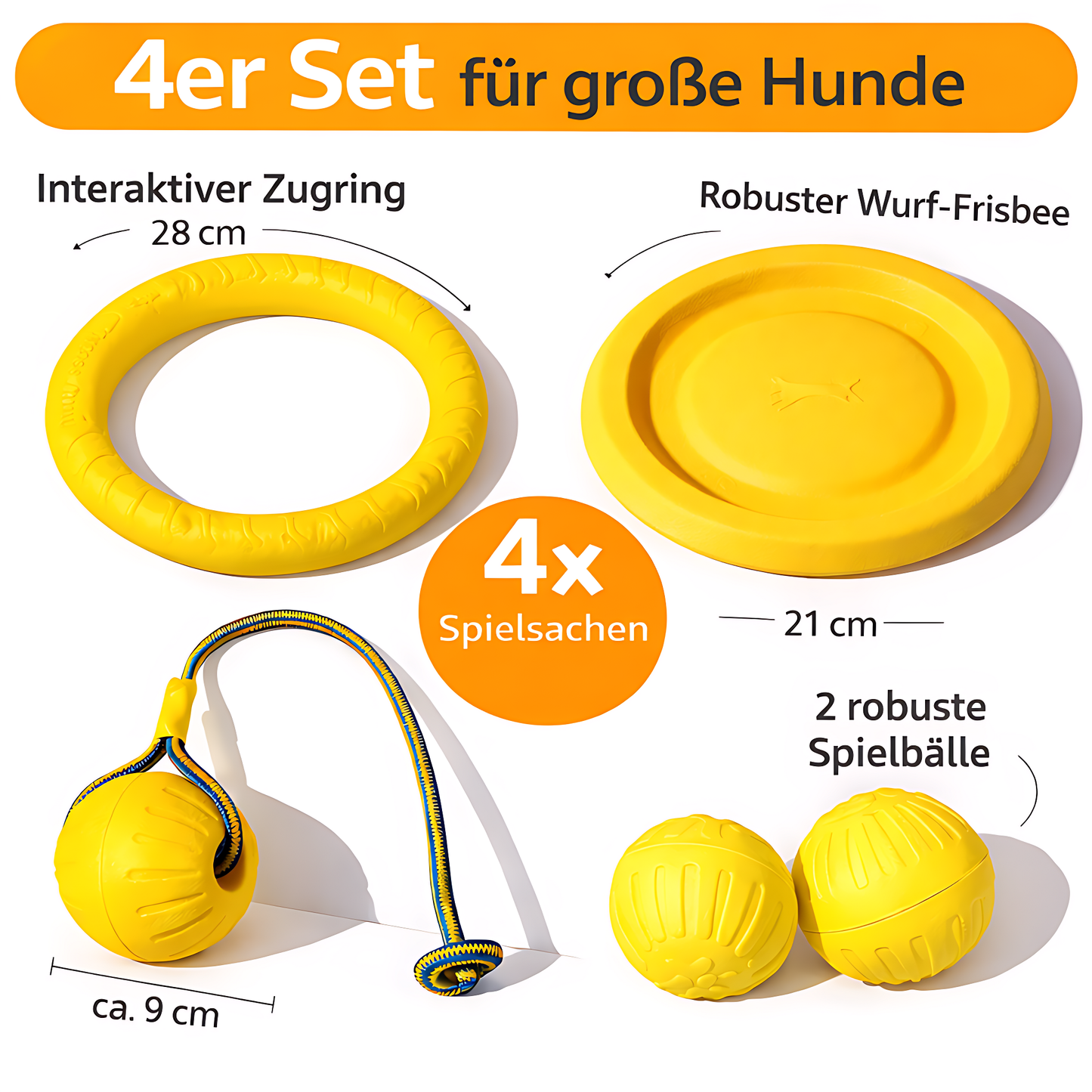 Wurf- und Wasserspielzeug im 4er Bundle für aktive Hunde