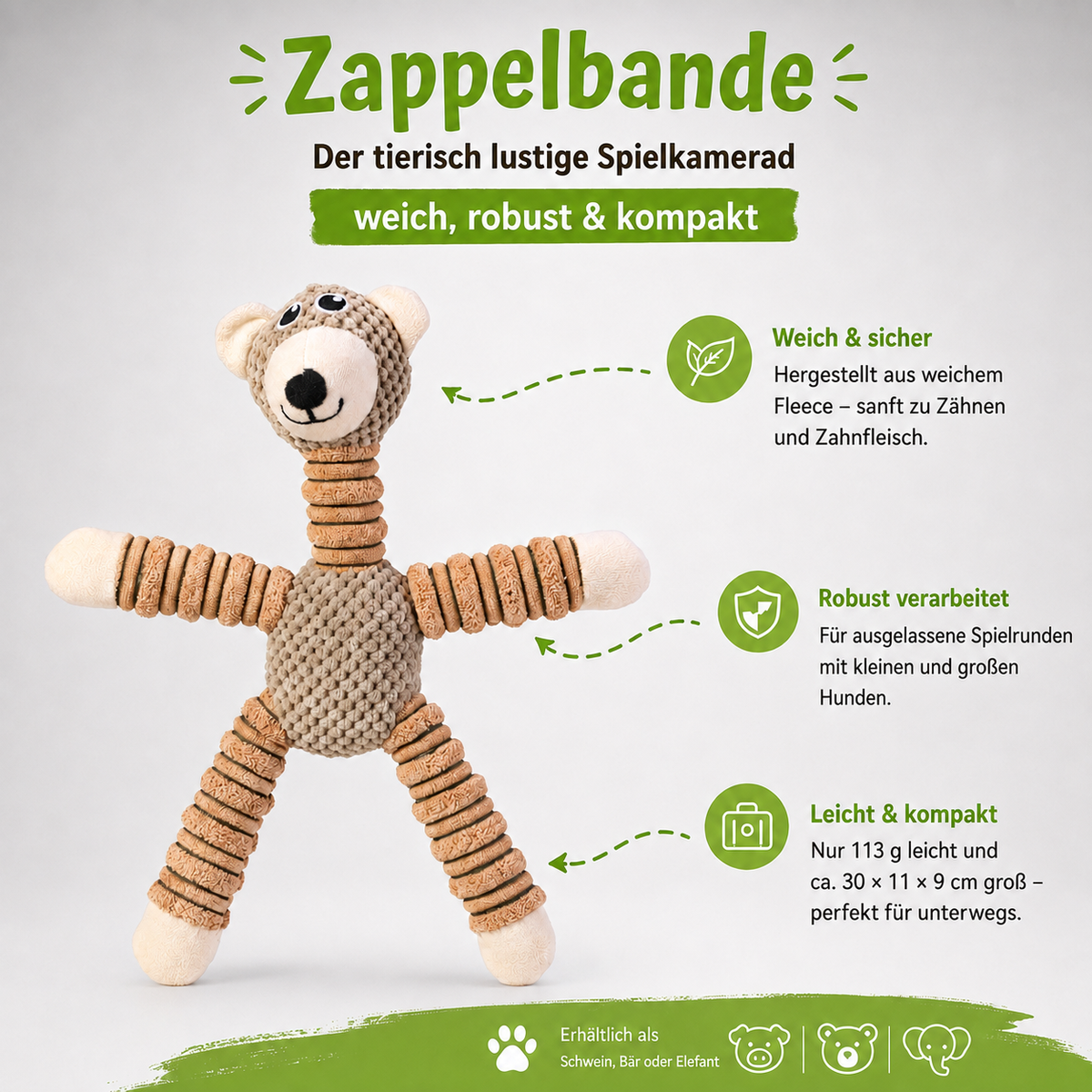 Zappelbande – das tierisch lustige Hundespielzeug