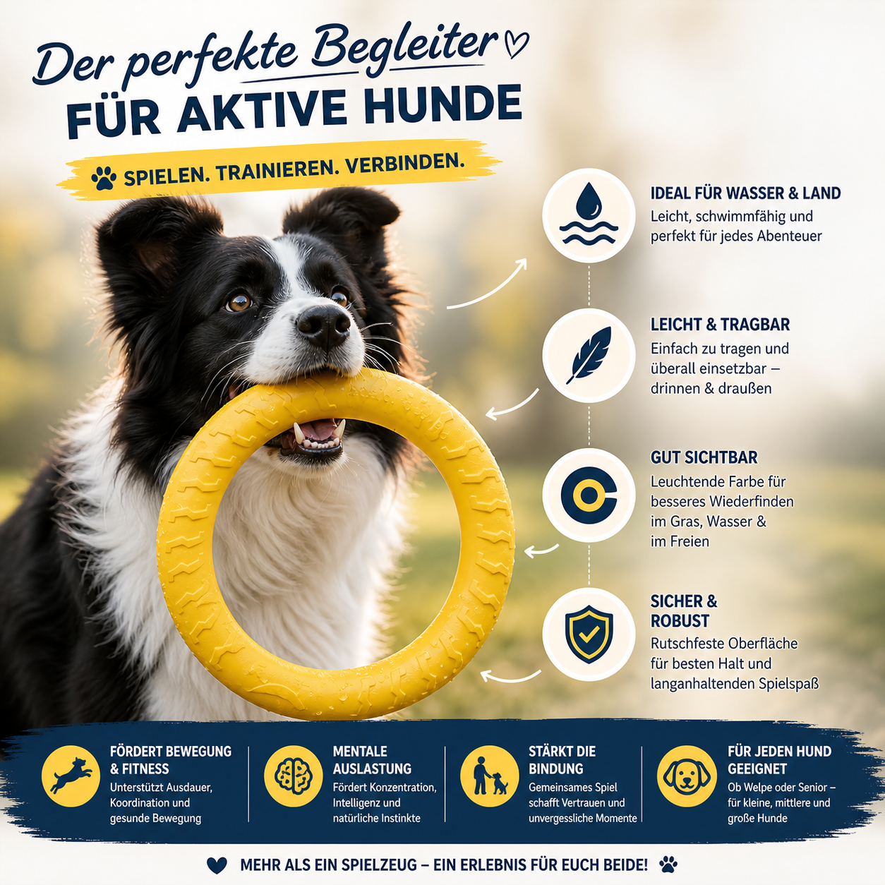 Wurf- und Wasserspielzeug im 4er Bundle für aktive Hunde