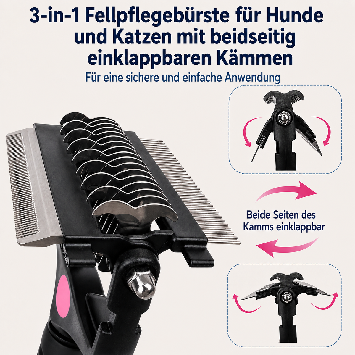 3-in-1 Fellpflegebürste für Hunde & Katzen