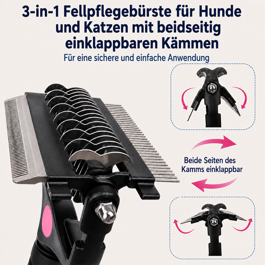 3-in-1 Fellpflegebürste für Hunde & Katzen