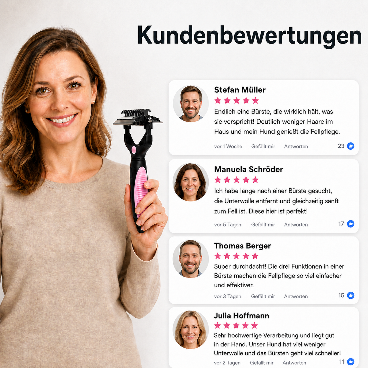 3-in-1 Fellpflegebürste für Hunde & Katzen